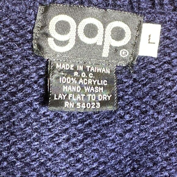 Vintage GAP Chunky Knit V Neck Sweater 1970s Size Large Navy Blue - Picture 3 of 5